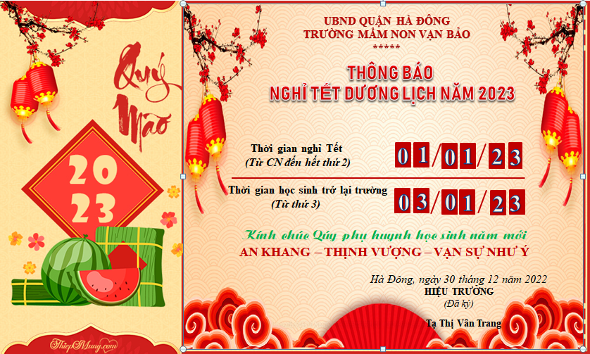 THÔNG BÁO LỊCH NGHỈ TẾT DƯƠNG LỊCH 2023